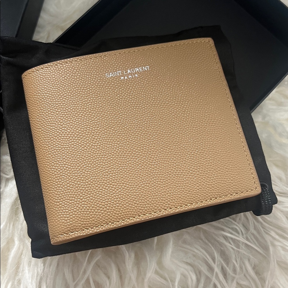 Brand New Saint Laurent Calfskin Bifold Wallet Teak Wood Beige - Picture 2 of 6